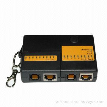 Cable Tester, for RJ45/RJ11/Cat5, Black/White, Mini